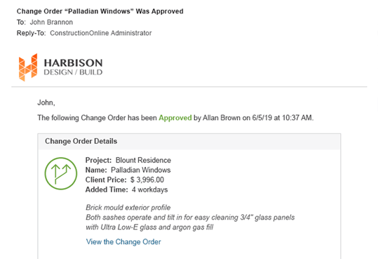 Change Order Confirmation Emails