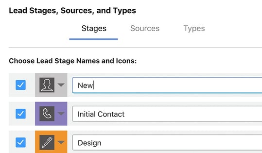 Customizable Lead Stages, Sources and Types