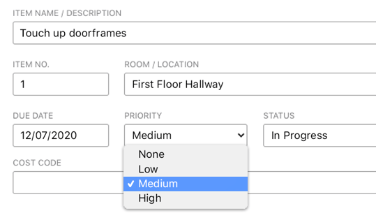 Track punch list status and priority