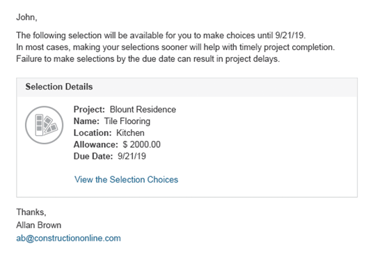 Automated Email Notifications for New Home Selections | Home Builder Software