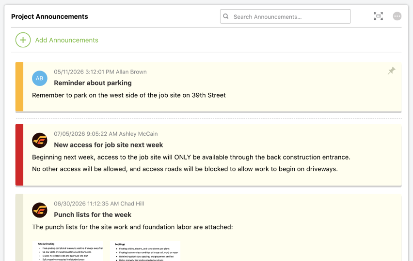 Construction Project Announcements