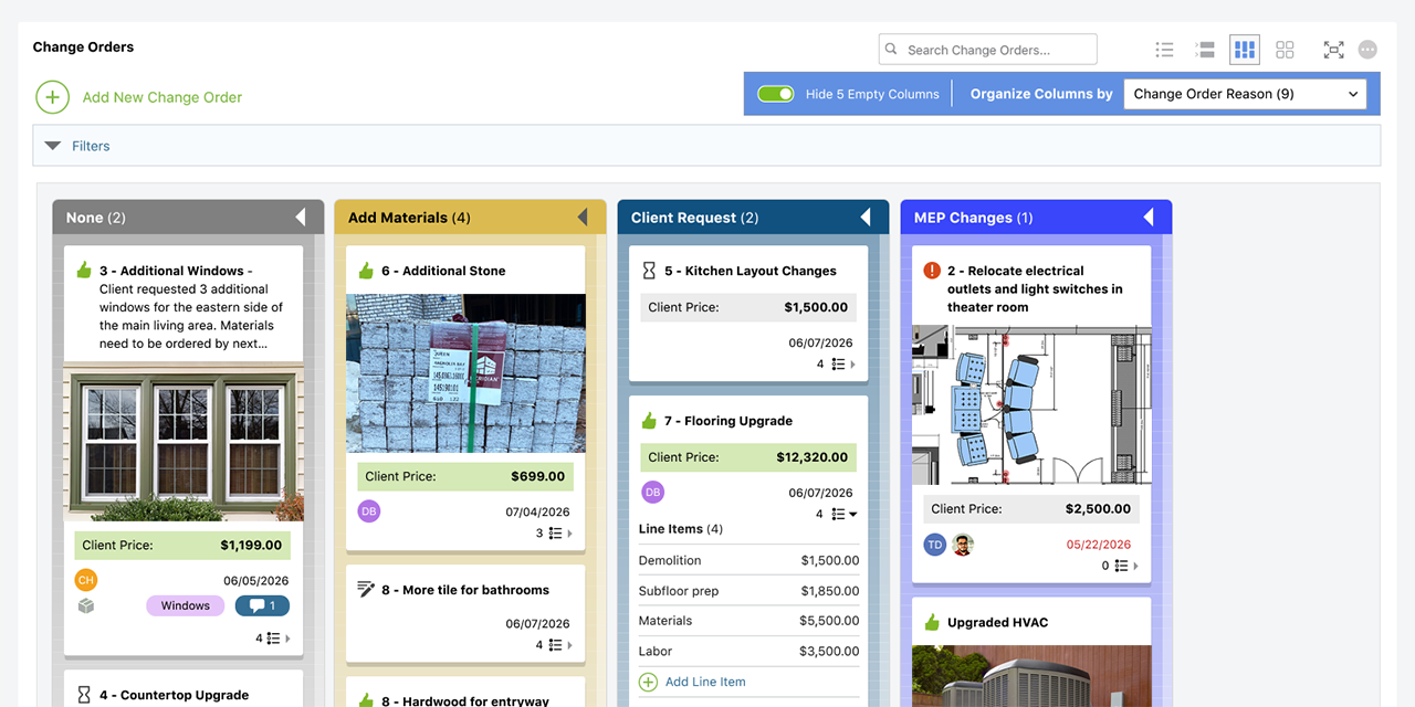Change Orders in Board View