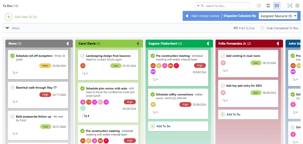 To dos board views in ConstructionOnline