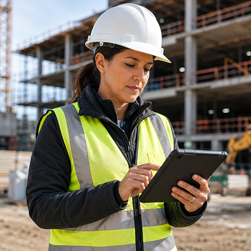 General Contractor using ConstructionOnline on a tablet