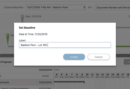 Setting baselines in ConstructionOnline