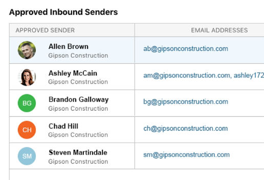 Approved Inbound Senders