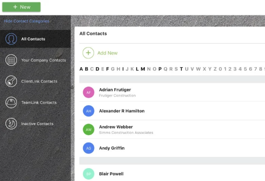 Filter contacts in ConstructionOnline