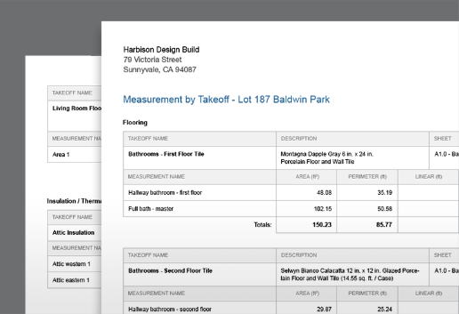 Create professional reports from takeoffs