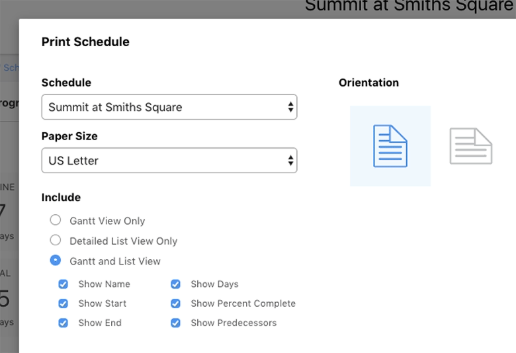 Print construction schedule