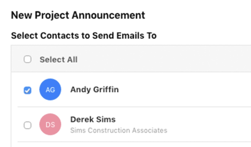 Choose announcement recipients from contacts