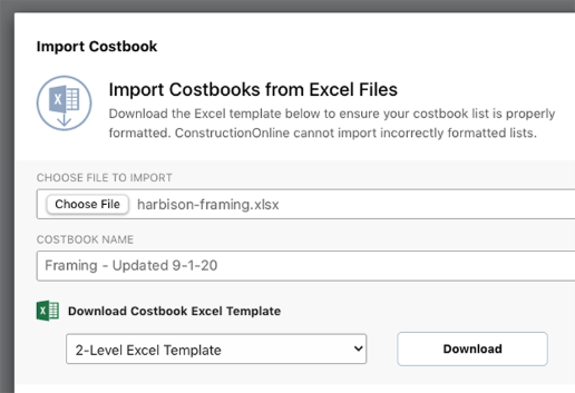 Import costbooks from Excel files