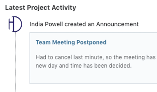 Announcement activity feed