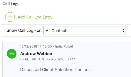 Call Log Entry in ConstructionOnline