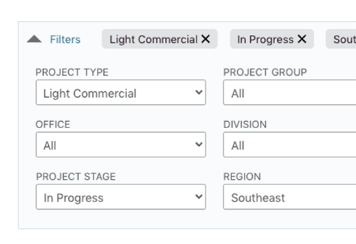 Filter Options for Project Data