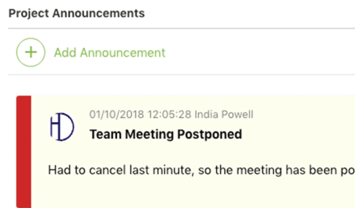 Communicate with your team using project announcements