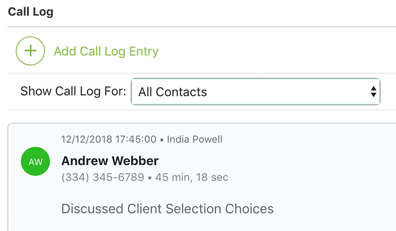 Call Log Entry in ConstructionOnline