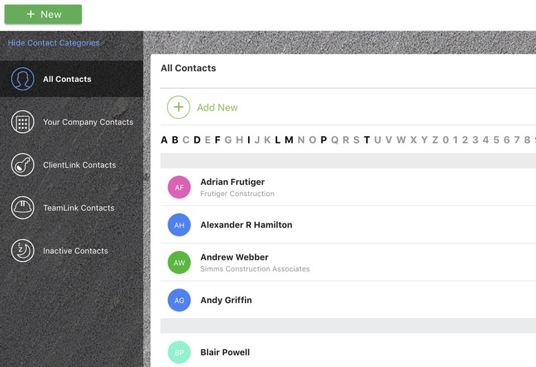 Filter contacts in ConstructionOnline