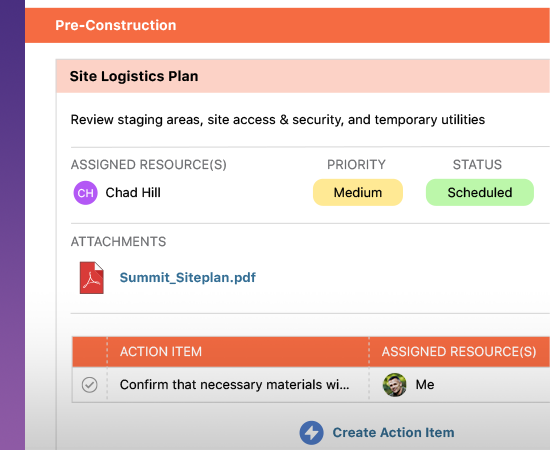 Set agendas and assign action items with meeting minutes in ConstructionOnline