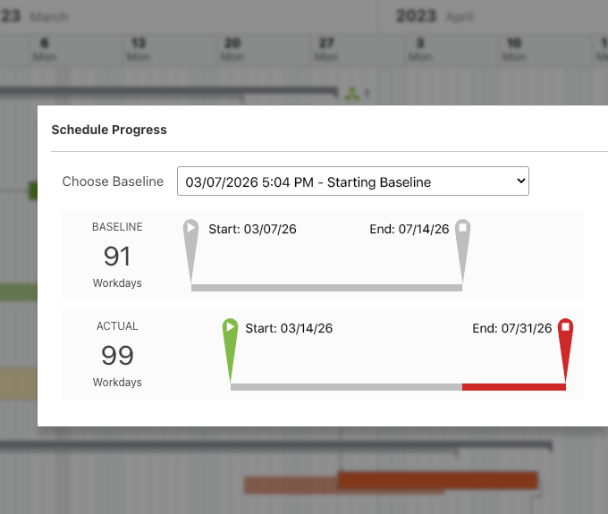 Track progress and slippage with Schedule Baselines in UDA ConstructionOnline | Construction Scheduling Software