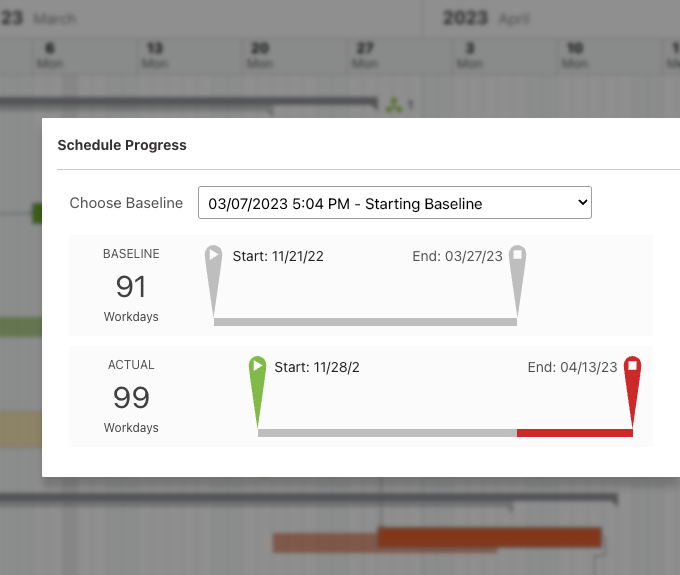 Track progress and slippage with Schedule Baselines in UDA ConstructionOnline | Construction Scheduling Software