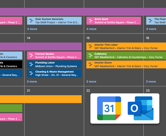 Construction Project Calendar Integration | Google Calendar Integration | Outlook Calendar Integration | Construction Project Scheduling Software