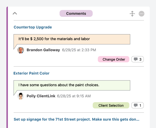 Change Order Comments