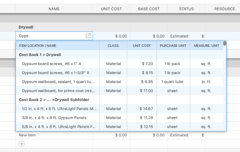 Construction Item Database Software UDA