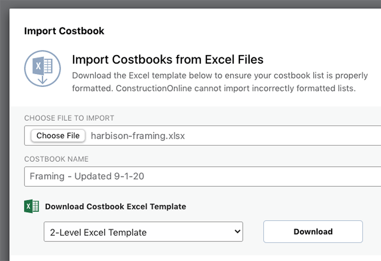 Import costbooks from Excel files