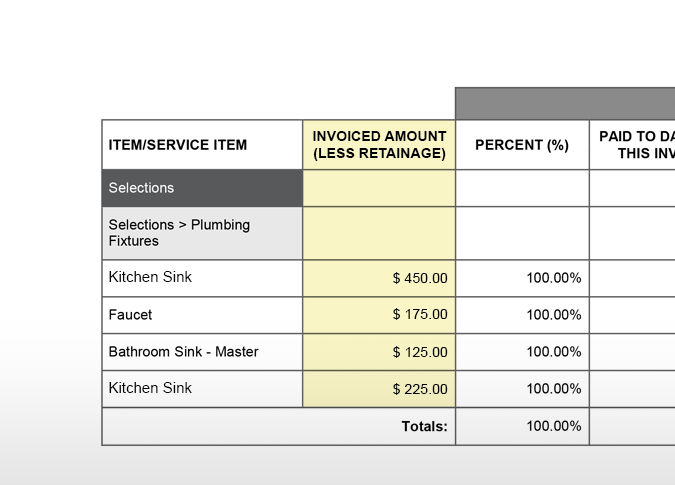 Detailed Construction Invoices with Retainage