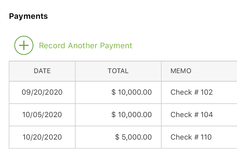 Record payments in ConstructionOnline