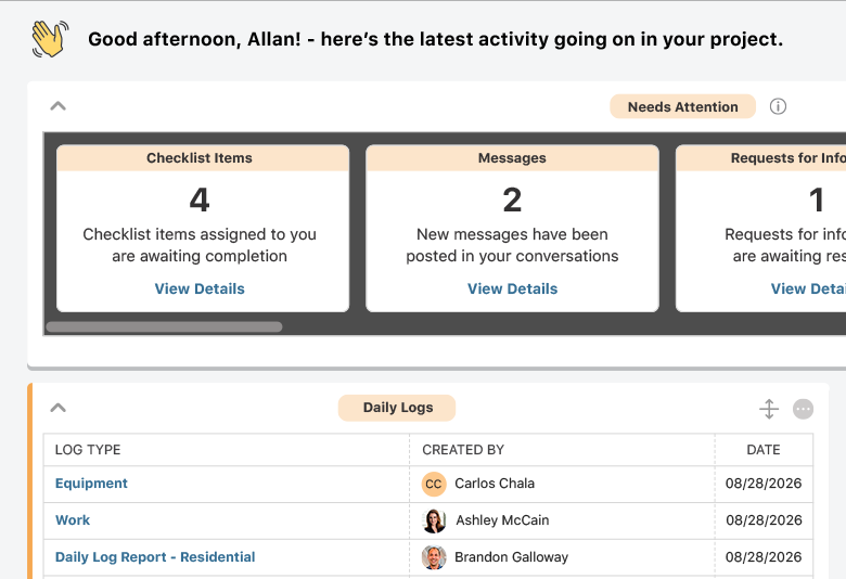 Track job site activity and deadlines