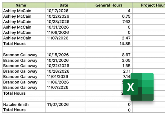 Time Tracking Excel Export